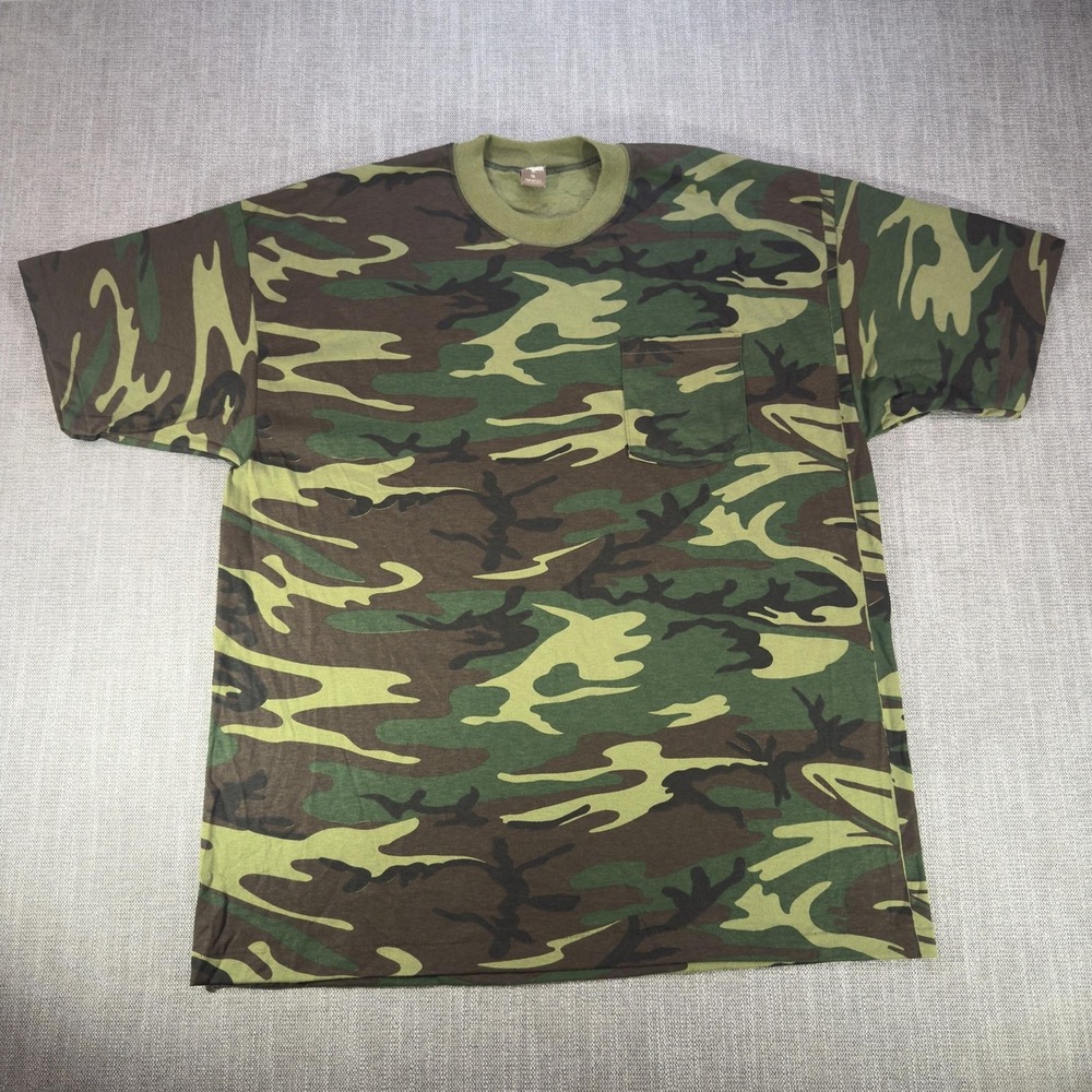 Vintage Ranger Shirt Mens XL Green Woodland Camo Pocket Hunting Military Tee USA